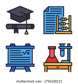 Back To School Icons Set (Filled Line) = graduation, abacus, board, science. Perfect for website mobile app, presentation, illustration and any other projects.