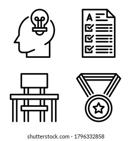 Back To School Icons Set = Idea, Result Test, Desk, Medal. Perfect For Website Mobile App, Presentation, Illustration And Any Other Projects.