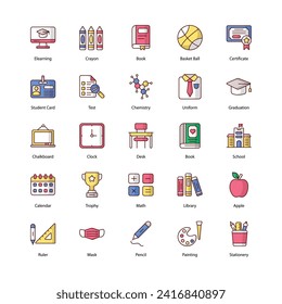 back to school icons set isolate white background vector stock illustration