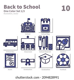 Back to School  icons set, One Color, vector and illustration set 1