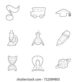 Back to school icons set. Outline set of 9 back to school vector icons for web isolated on white background
