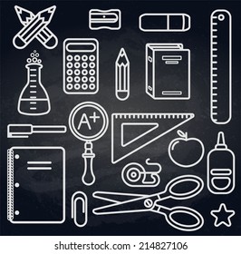 Back to school icons set over chalk board
