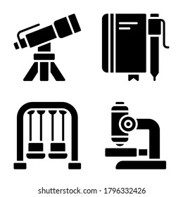 Back To School Icons Set = Telescope, material school, playground, microscope. Perfect for website mobile app, presentation, illustration and any other projects.