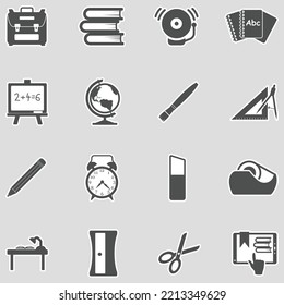 De Vuelta A Los Iconos Escolares. Diseño de pegatinas. Ilustración vectorial.