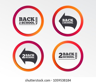 Back to school icons. Studies after the holidays signs. Pencil symbol. Infographic design buttons. Circle templates. Vector