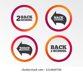 Back to school icons. Studies after the holidays signs symbols. Infographic design buttons. Circle templates. Vector