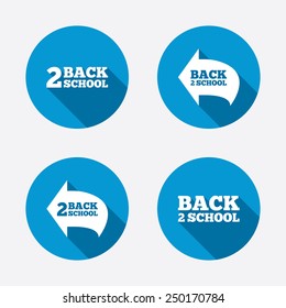 Back to school icons. Studies after the holidays signs symbols. Circle concept web buttons. Vector