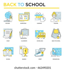 Back to school icons, thin line flat design
