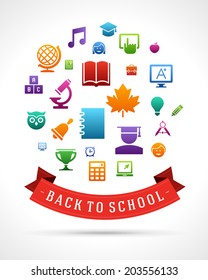 Back to school icons vector background. School and education design. 