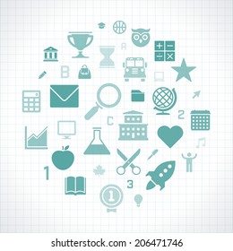 Back to school icons vector background. School and education design. 