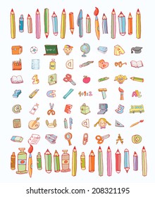 Back to school, icons, vector illustration.