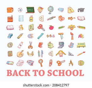 Back to school, icons, vector illustration.