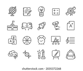 Back to School Icons - Vector Line. Editable Stroke. Vector Graphic