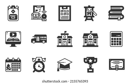 Back to School Icons vector lllustration ,school bus, education, online learning, student, 