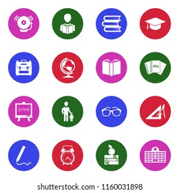 Back To School Icons. White Flat Design In Circle. Vector Illustration. 