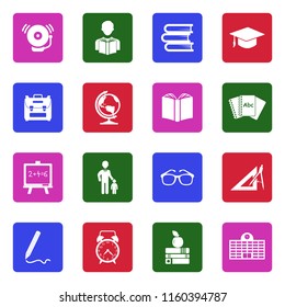 Back To School Icons. White Flat Design In Square. Vector Illustration. 