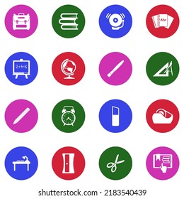 Back To School Icons. White Flat Collection In Circle. Vector Illustration.