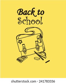 back to school illustration,  backpack over yellow color background