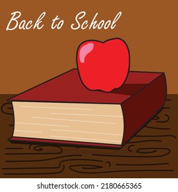 back to school illustration, book, apple on table vector design