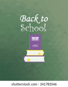 back to school illustration, books over reen texture color background