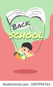 back to school illustration of boy skydiving with a book 