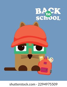 De vuelta a la escuela: Gato de ilustración con bolsa escolar