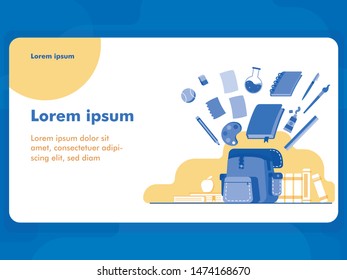 Back to school illustration concept for web landing page. Book and other School equipment illustration with flat style 