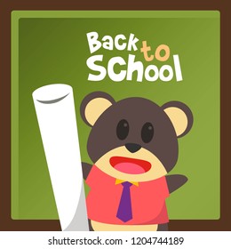 Back to school illustration with cute animal cartoon character