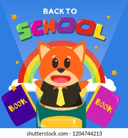 Back to school illustration with cute animal cartoon character