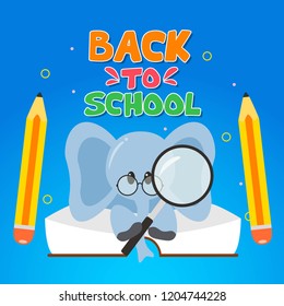 Back to school illustration with cute animal cartoon character