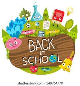 back to school illustration with cute characters.