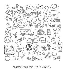 Back to school Illustration of doodle seamless pattern. Hand drawn background with school supplies and creative elements