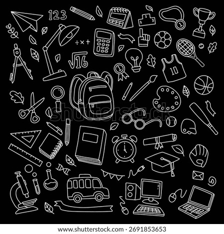 Back to school Illustration of doodle seamless pattern. Hand drawn background with school supplies and creative elements