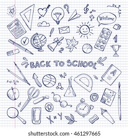 Back to school illustration. Doodles hand drawn design elements.