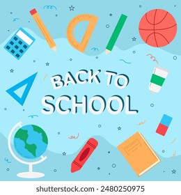 Zurück zur Schule Illustration im flachen Stil Design mit Objekten