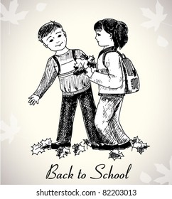 back to school illustration with hand-drawn kids - Shutterstock ID 82203013