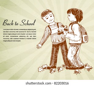 back to school illustration with hand-drawn kids