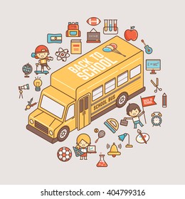 back to school illustration outline character and icons