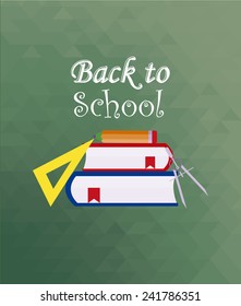 back to school illustration, supplies over color background