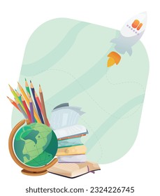 Back to School Illustration School supplies set post template