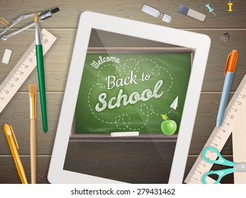 Back to school illustration with tablet. EPS 10 vector file included