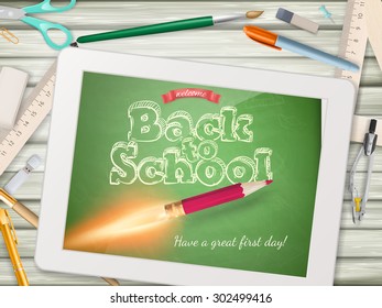 Back to school illustration with tablet. EPS 10 vector file included