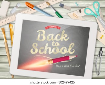 Back to school illustration with tablet. EPS 10 vector file included