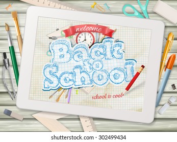 Back to school illustration with tablet. EPS 10 vector file included