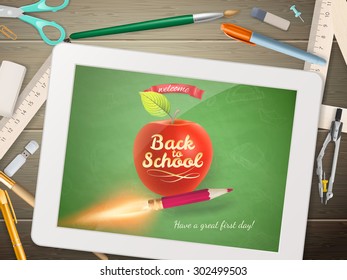 Back to school illustration with tablet. EPS 10 vector file included