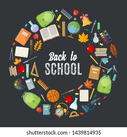 Back to school illustration template in flat style on gray background. Vector illustration.