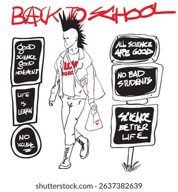 Back to School illustration vector with punk theme style