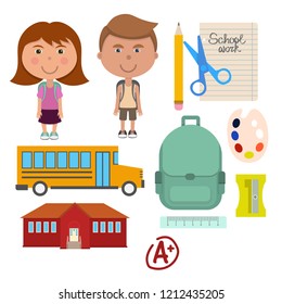 Back to School illustrations, school kids clipart, Vector school illustration