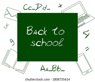Back to school image, poster design with green board and chalk sign.