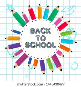 Back to school image with shool objects on a grid background - Vector- Vector